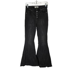 Free‎ People Irreplaceable High Waisted Button Fly Flare Jeans Black Galaxy 27